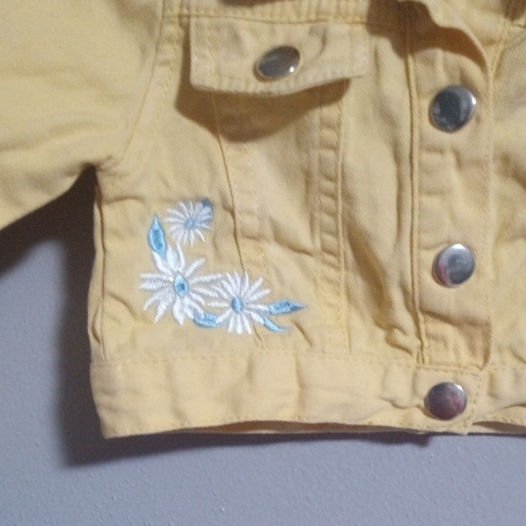 Little Lass Girls Yellow Cropped Jean Floral Jacket Size 18 Months - Picture 3 of 5